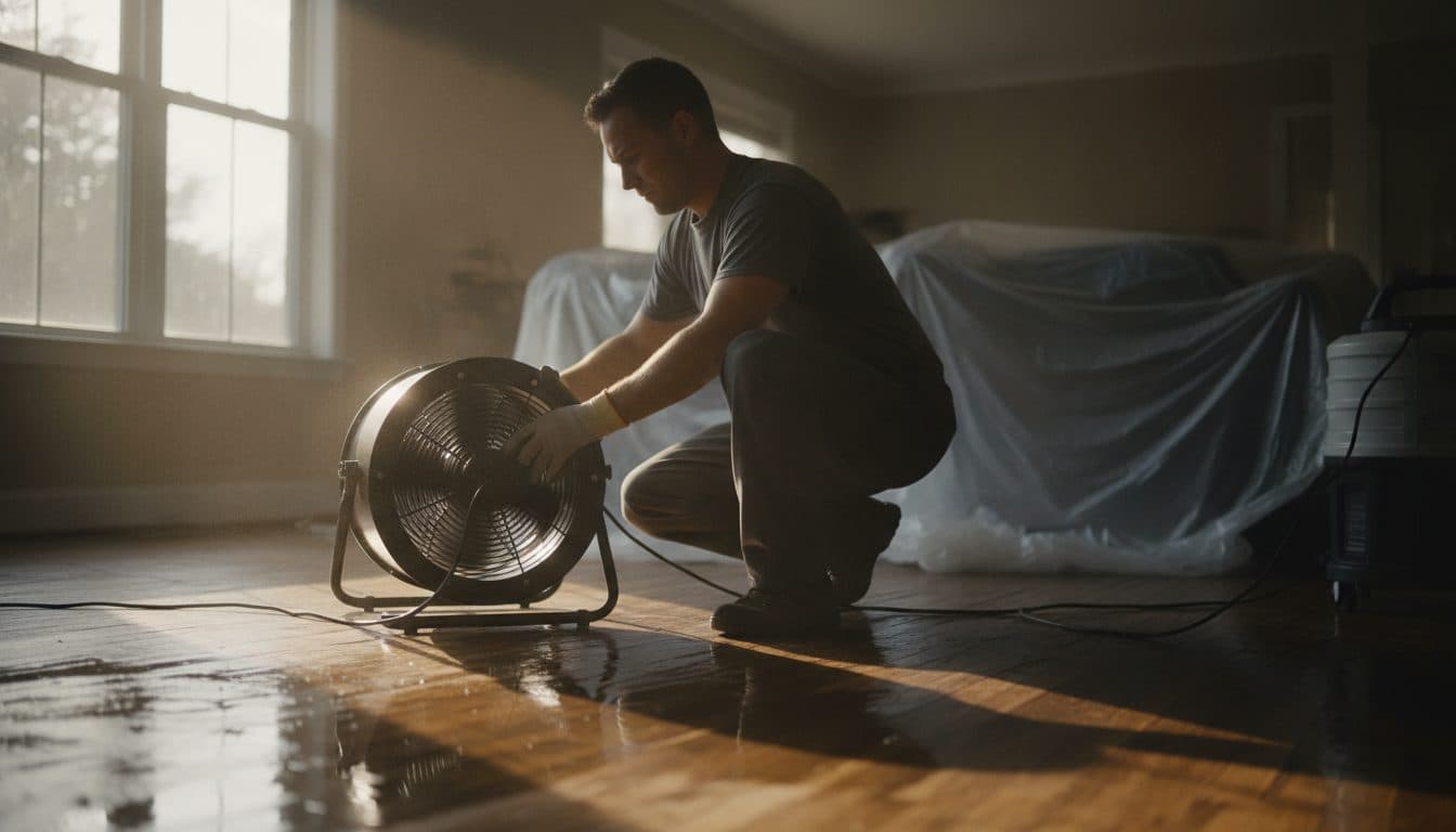 911 Restoration technician with drying equipment